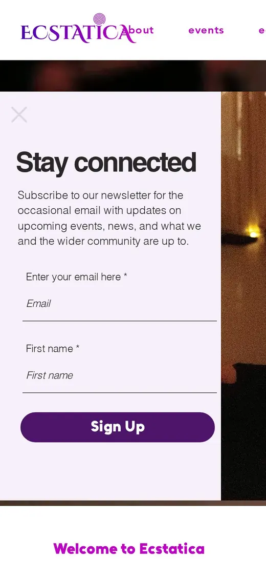 Ecstatica — Homepage on mobile