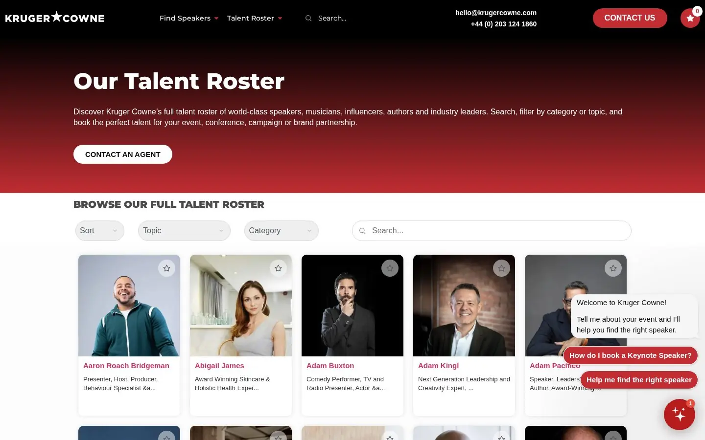 Kruger Cowne — Talent index — filterable roster at scale