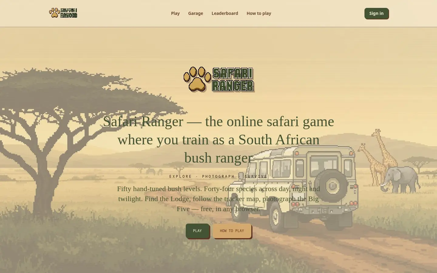SafariRanger as it appears live in the browser