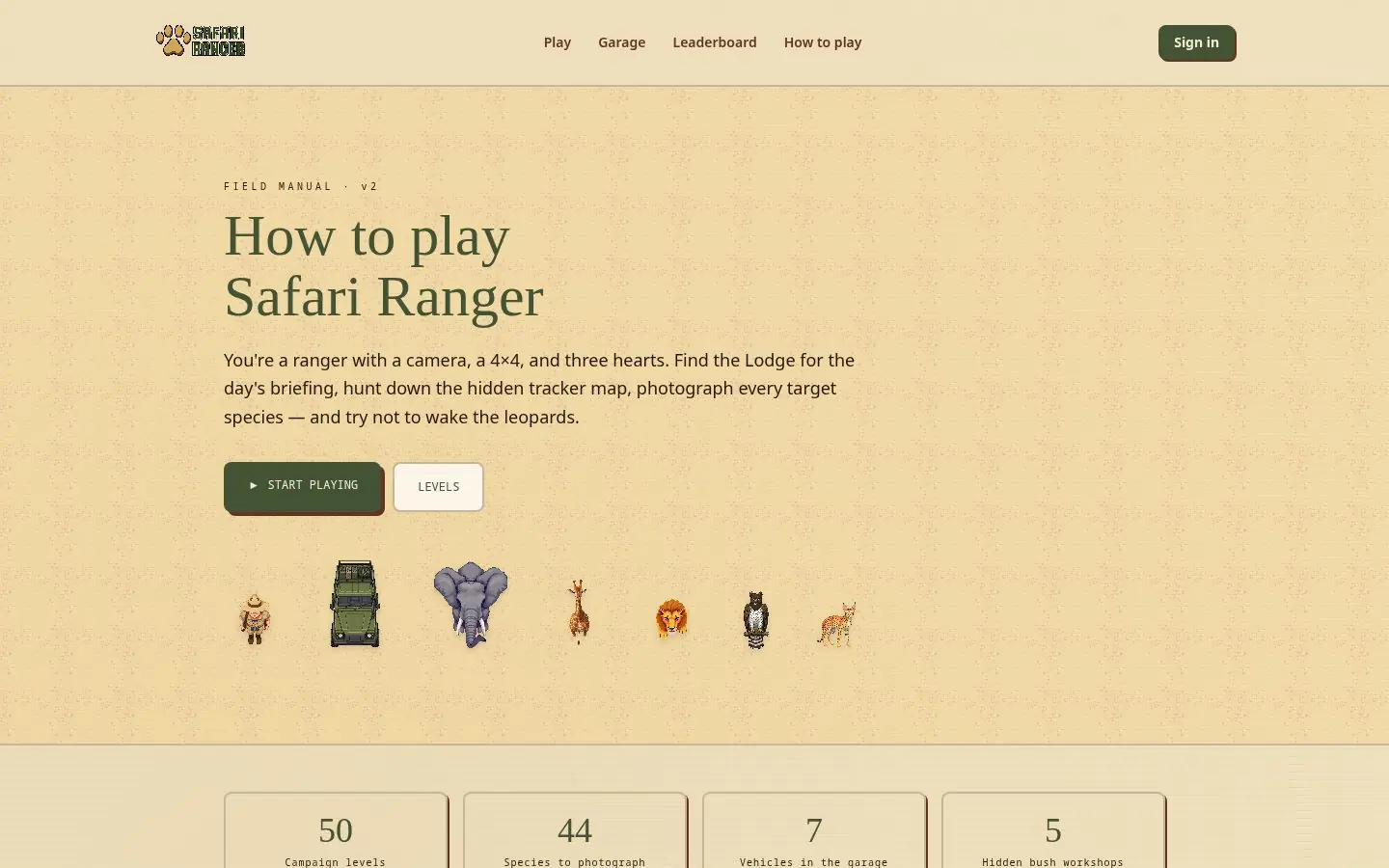 SafariRanger — How to play — rules, species and vehicles