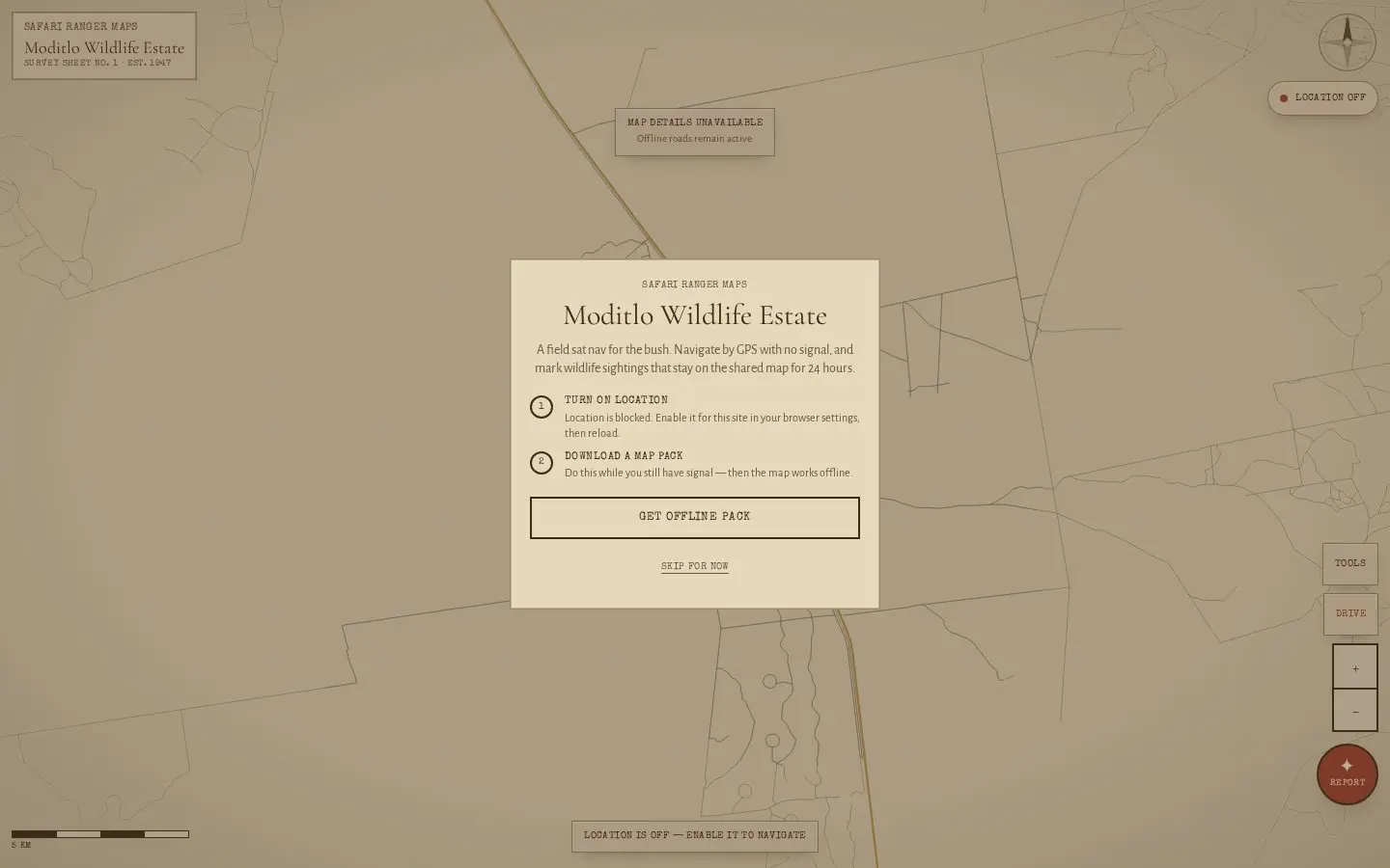 SafariRanger Maps as it appears live in the browser