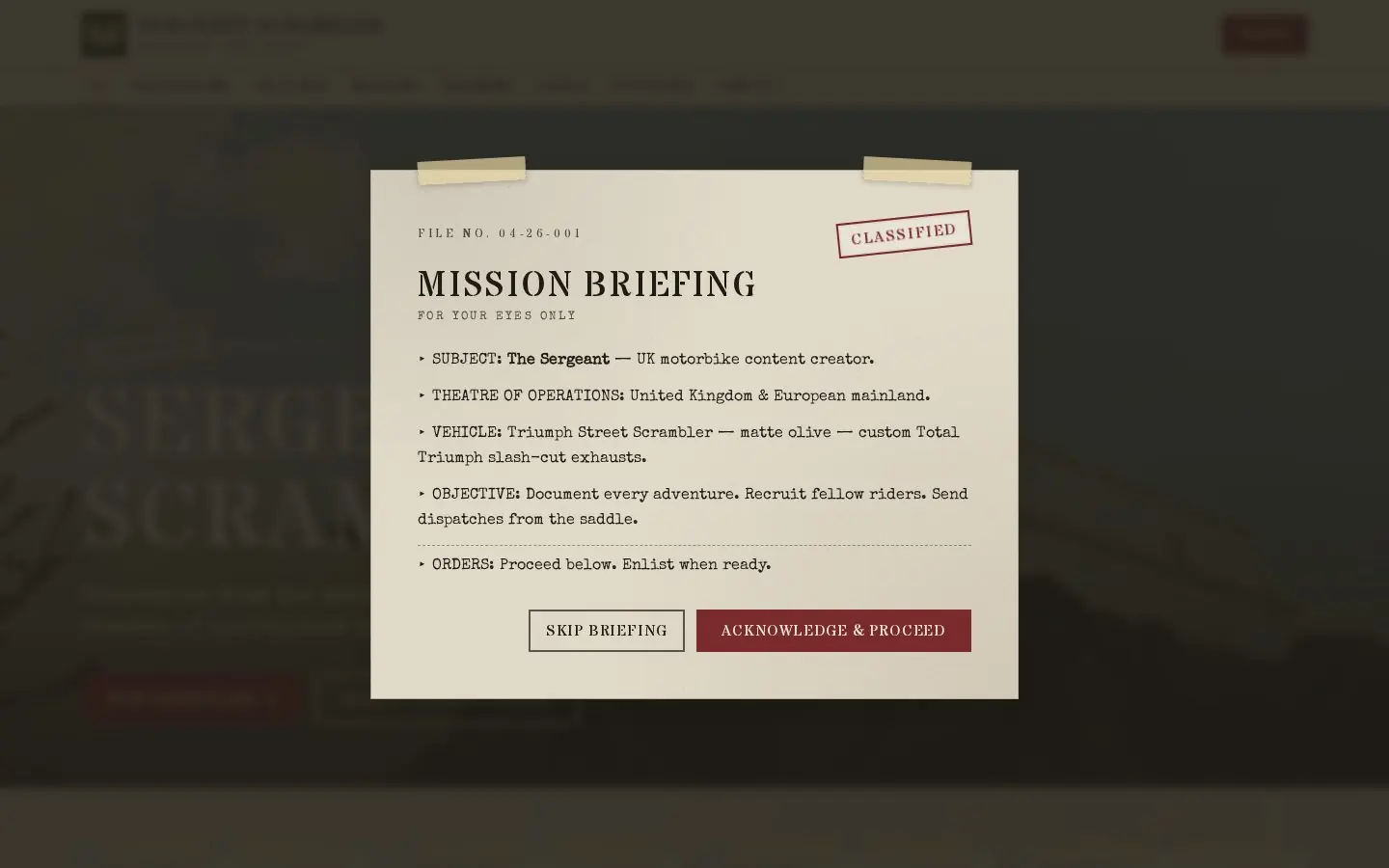 Sergeant Scrambler as it appears live in the browser