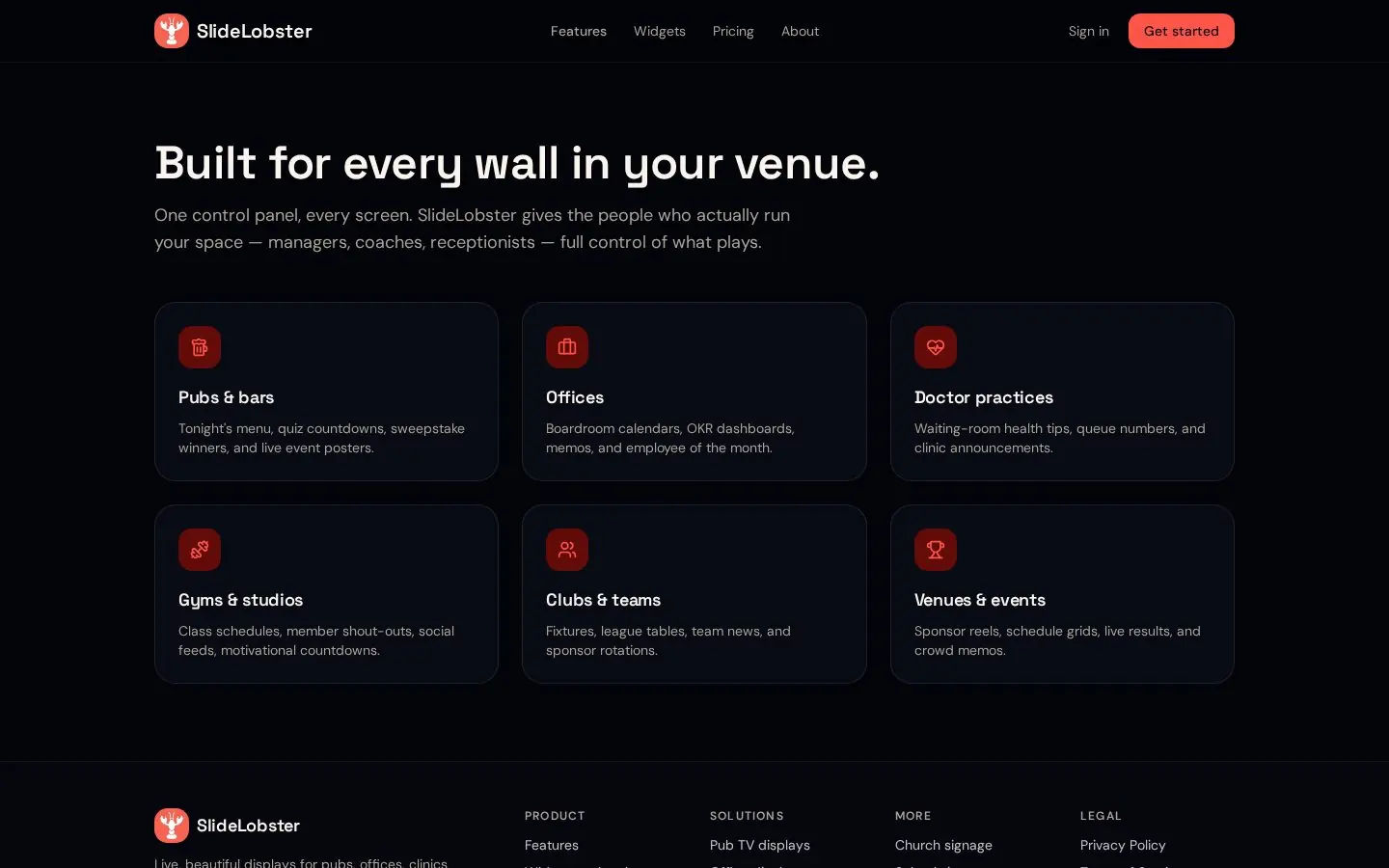 SlideLobster — Features — screens, playlists and scheduling