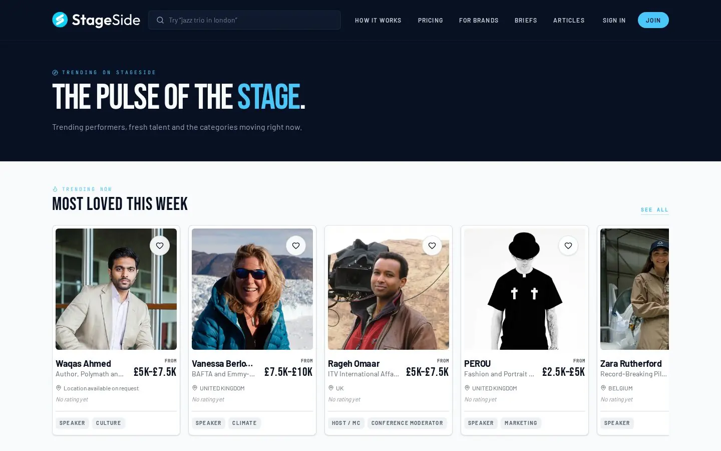 StageSide — Discover — trending talent and categories