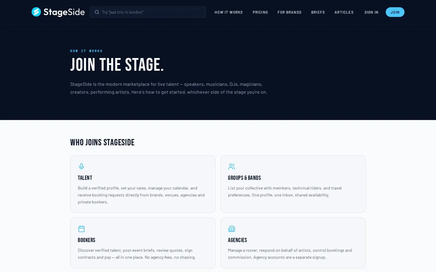 StageSide — How it works — the booking journey explained