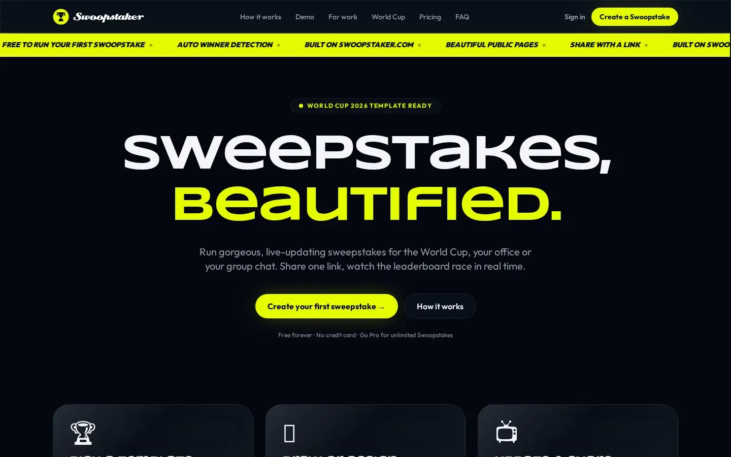 Swoopstaker as it appears live in the browser