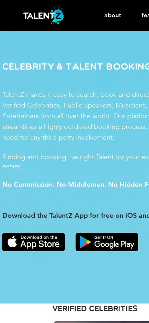TalentZ — Homepage on mobile